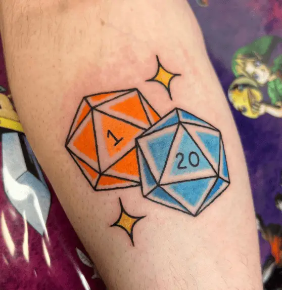 D20 Polyhedron Colorful Dice Tattoo