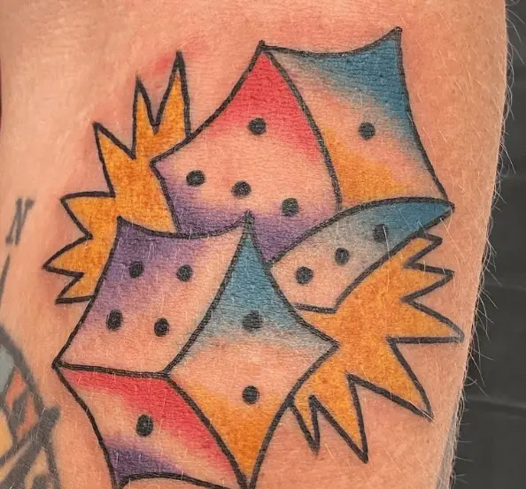 Multicolored Double DIce with Spark Tattoo