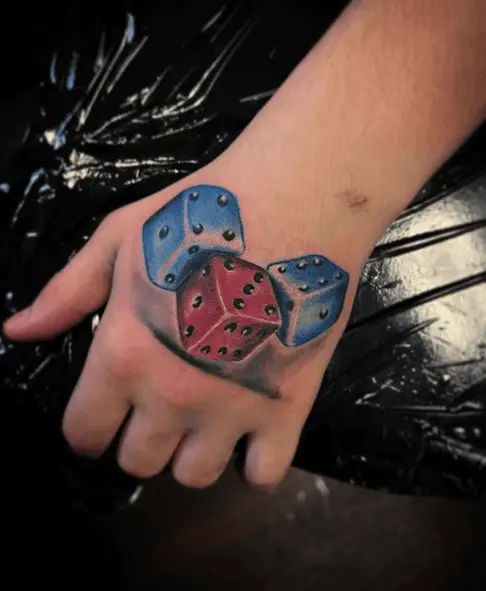 Triple Dice Colorful Hand Tattoo