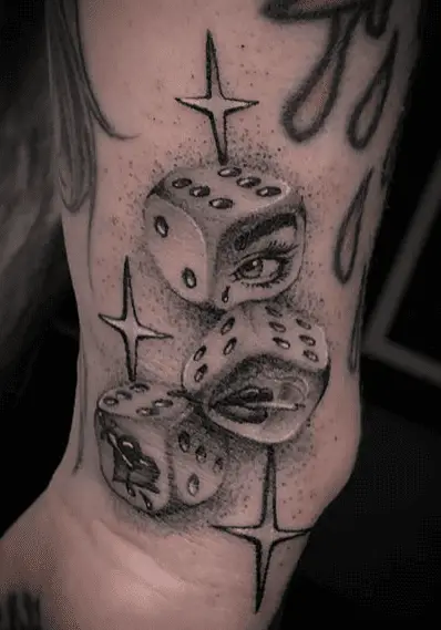 Dice with Eyes, Lips and Heart Tattoo