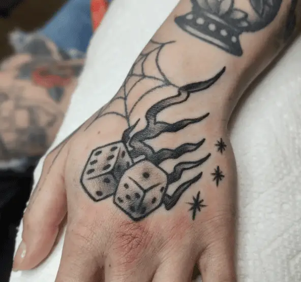 Traditional Style Dice Hand Tattoo