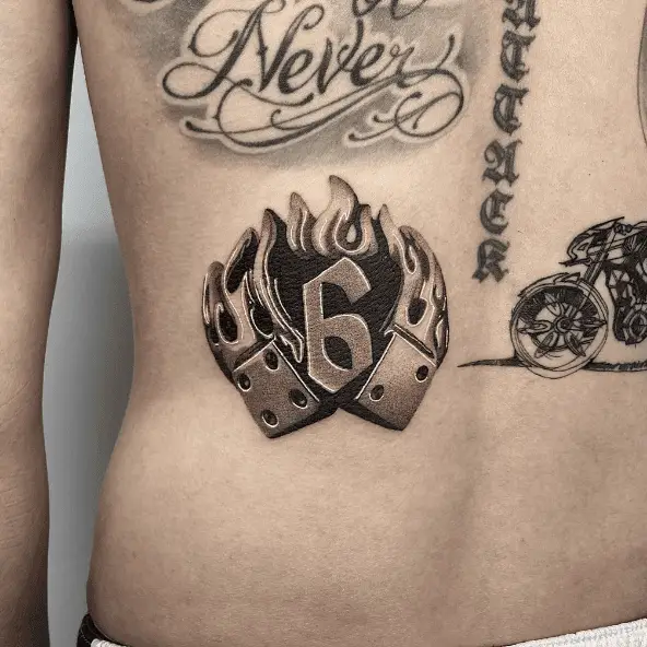 Metalic Style Dice Back Tattoo