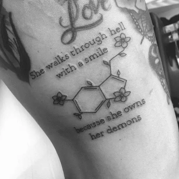 Floral Serotonin Symbol with Mental Wellness Quote Tattoo