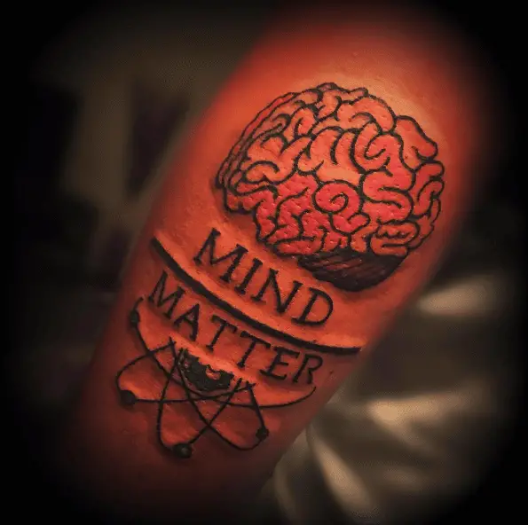 Brain with Mind Matter Lettering Tattoo