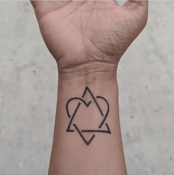 Black Bold Line Heart and Triangle Symbol Tattoo