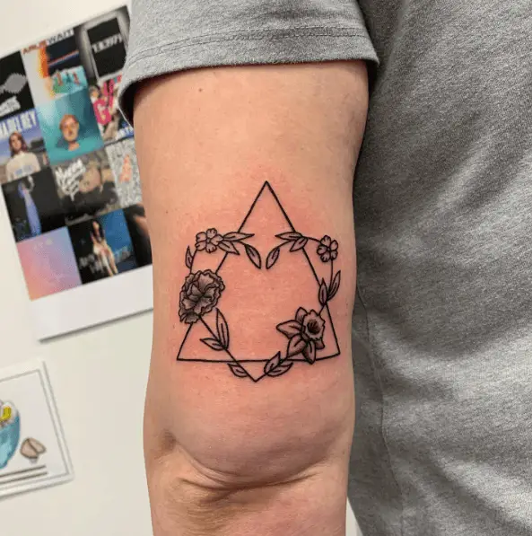 Floral Heart Shape and Triangle Adoption Tattoo