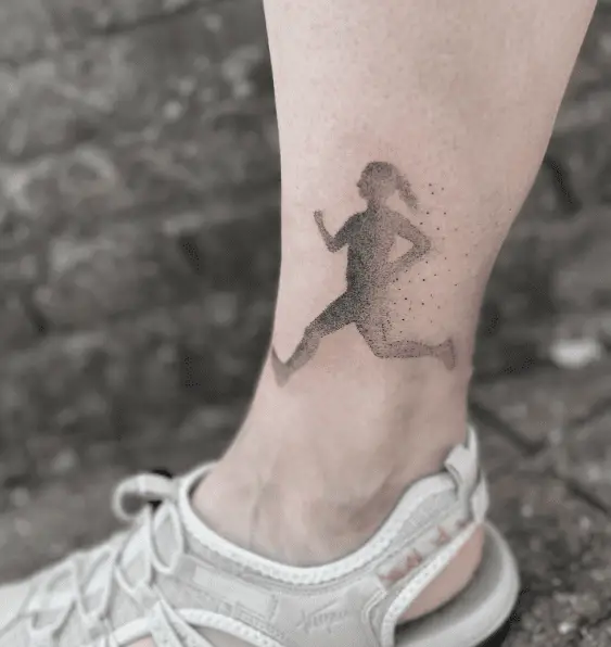 Dotwork Running Lady Leg Tattoo