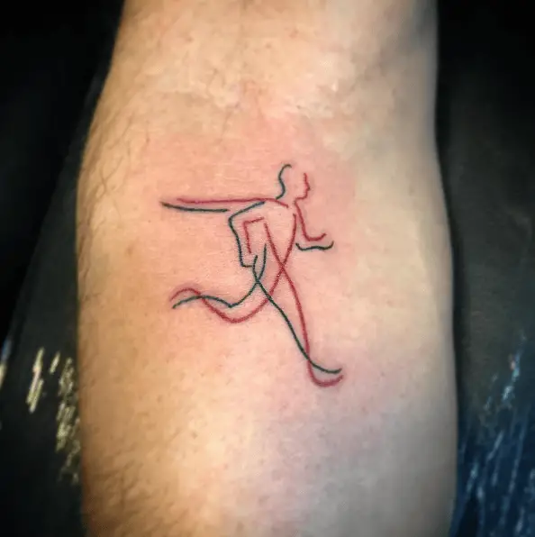 Green and Red Line Runner Tattoo
